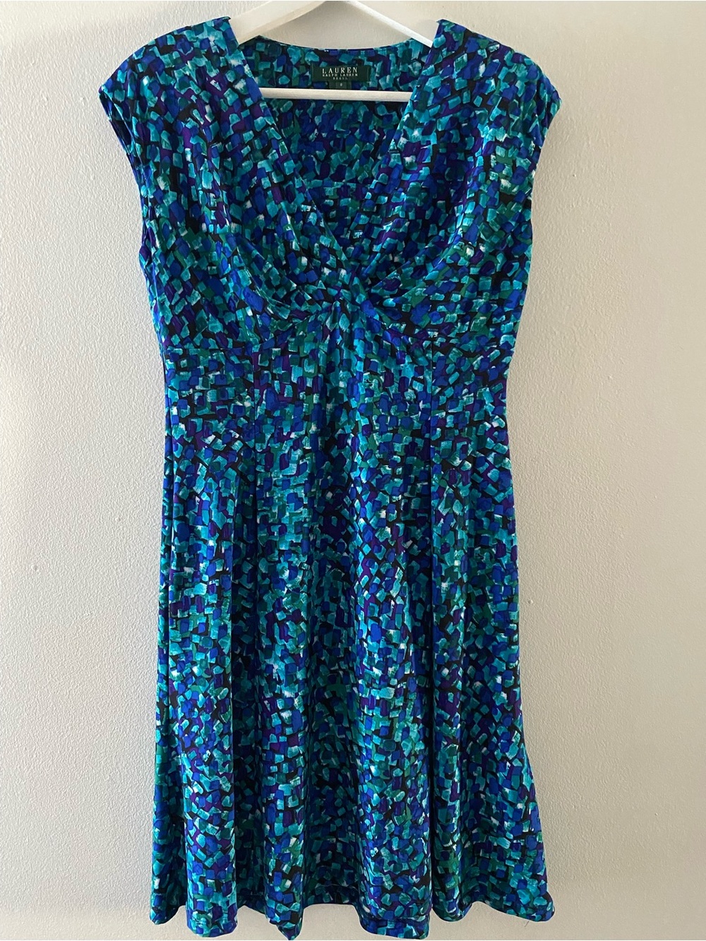Lauren Ralph Lauren Blue Patterned Cap-Sleeve Dress